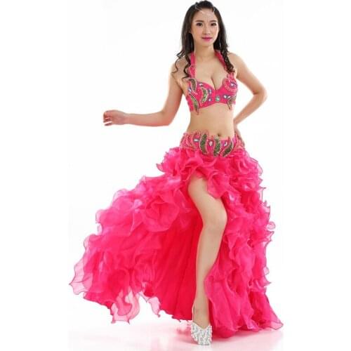 Professional Orient Dancewear Belly Dance Outfit Set Beaded Bra B/C Cup Wave Skirt Egypt Women Belly Dance Costumes