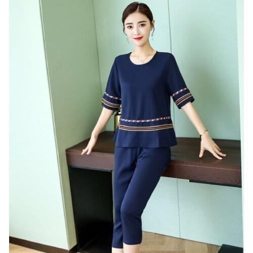 Pants Sets 2021 Summer New Sports Suit Womens Korean Fat Mm Casual Short Sleeve Capris Two Piece Crop Top Blouses Sweatsuit Hot