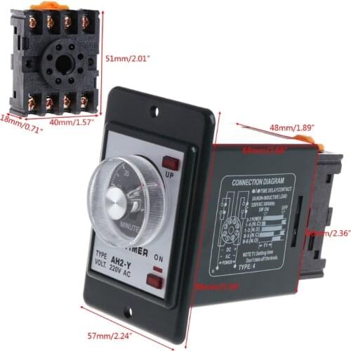 0-60 seconds/minutes Power On Delay Timer Time relay w socket base AC 220V AH2-Y