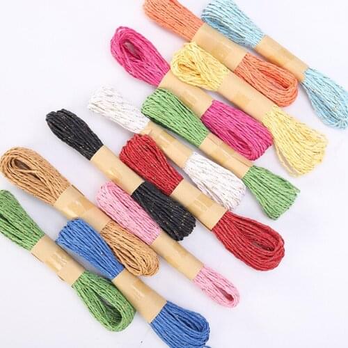 12pcs 10meters Raffia Paper Ribbon with Golden Thread Easter Paper String Twisted Craft Packing Twine for Festival Gift Wrapping
