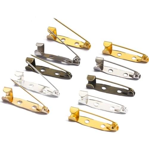 15/20/25/30/35mm 10pcs Brooch Base Metal Pins Pins Back Silver Color Locking Clasp Pin Holder Jewelry Accessories