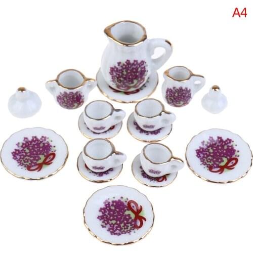 15Pcs/set 1:12 Dollhouse Miniature Ceramic Tableware Porcelain Ceramic Tea Cup Plate Simulation Kitchen Toys