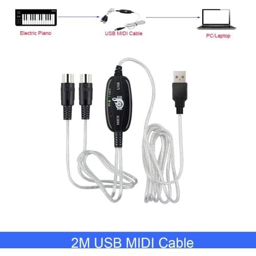 2M USB MIDI Cable USB IN-OUT TO MIDI Interface Cable Converter PC to Music Keyboard Cord