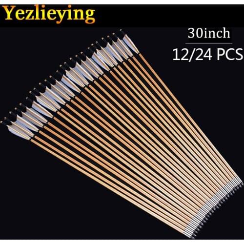 6/12/24pcs Compound bow 30-inch Handmade white wooden Arrow Bolts For 25-50 pounds longbow Recurve bow Hunting Archery
