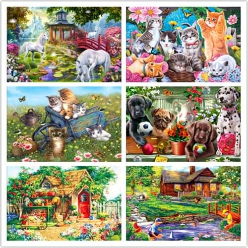 Diamond Painting Cute Cartoon Animals Landscape Square&Round Diamond Embroidery Mosaic Cross Stitch Home Decorative Painting