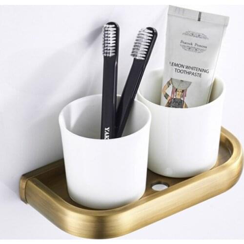 Bronze Toothbrush Holder Black Rose Gold Double Ceramic Cup Holder Bathroom Toothpaste Tumbler Shelf Brass White Chrome Cup Rack
