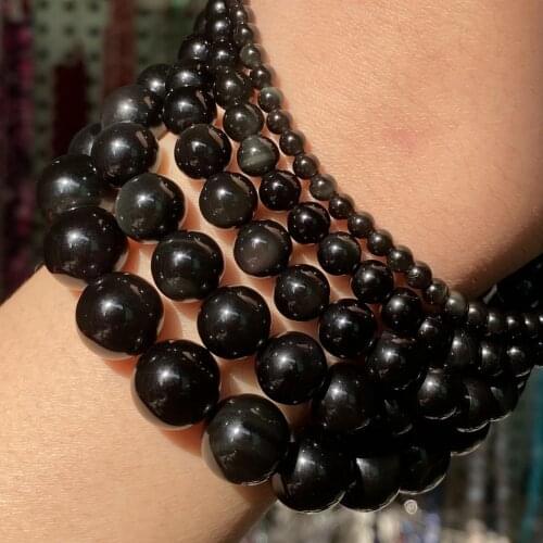 Natural Black Obsidian Stone Beads For Jewelry Making Round Loose Spacer Beads Diy Bracelet Necklace Accessories 4 6 8 10 12mm
