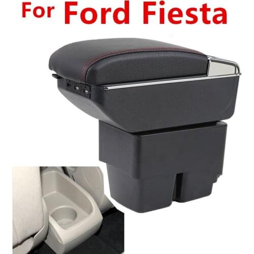 For Ford Fiesta 2009-2017 Center Centre Console Storage Box Leather Dual Layer Armrest Arm Rest 2011 2012 2013 2014 2015 2016