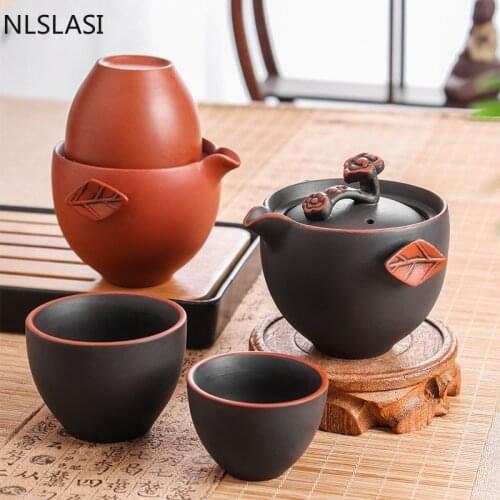 Travel China Tea set Tea Set with infuser One pot and two cups Portable Teapot Coffee Cup Drinkware for Outdoor Camping Tea set