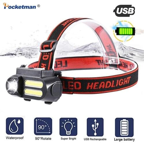 4000 lumens Head Torch COB +Spot Light 4 Lighting Mode Rechargeable Headlight Waterproof Powered By 18650 Battery Suit for camp