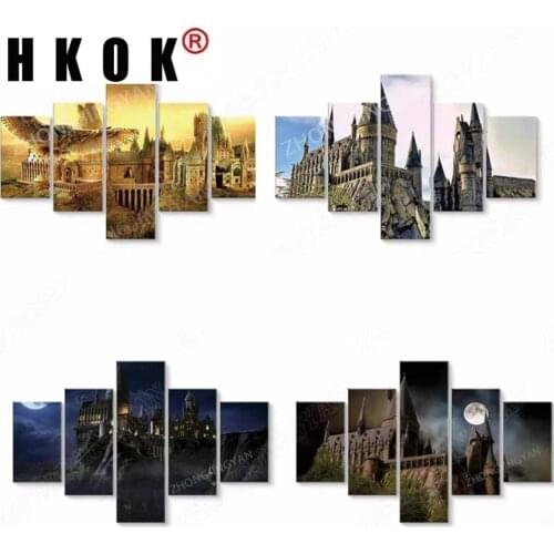 HKOK Famous Buildings Poster Potteres Oil Canvas 5 Panel Wall Art Print Painting for Interior Bedroom Kids Room dorm Decor