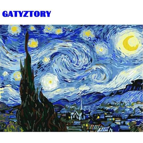 GATYZTORY Frame DIY Painting By Numbers Van Gogh starry sky Wall Art Canvas Painting Kits Coloring By Numbers For Home Decors