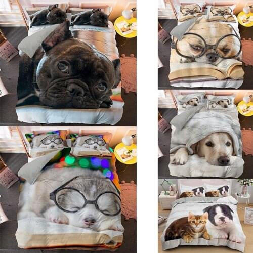 Luxurious 3D Bed Sheet Set Animal Dog Print In Queen King Size