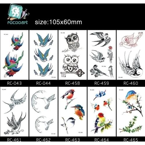 Rocooart Colorful Flying Bird Temporary Tattoo Sticker Owls Pelican Tattoo Sticker Animals Fake Tattoo Taty For Body Art Tatuaje