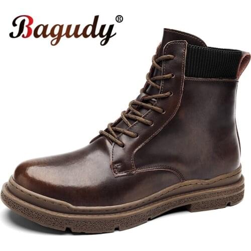 Fashion Motorcycle Boots Mens Warm Fur Snow Boots Men Leather Punk Shoes Winter Lace-Up High-top Warm Fur Shoes Men Warm Boots