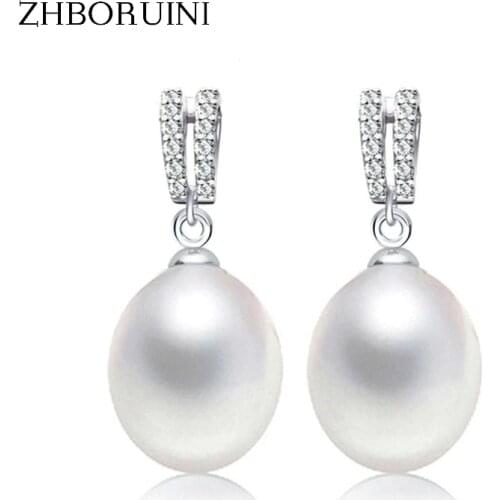 ZHBORUINI 2019 Fashion Pearl Earrings Natural Freshwater Pearl Drop Earrings Double Row 925 Sterling Silver Jewelry For women