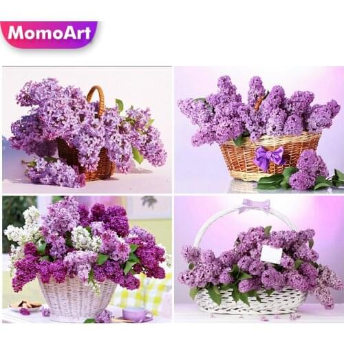 MomoArt Diamond Mosaic Lilac Cross Stitch Diamond Embroidery Vase Full Drill Art Painting Flowers Picture Rhinestones Wall Art