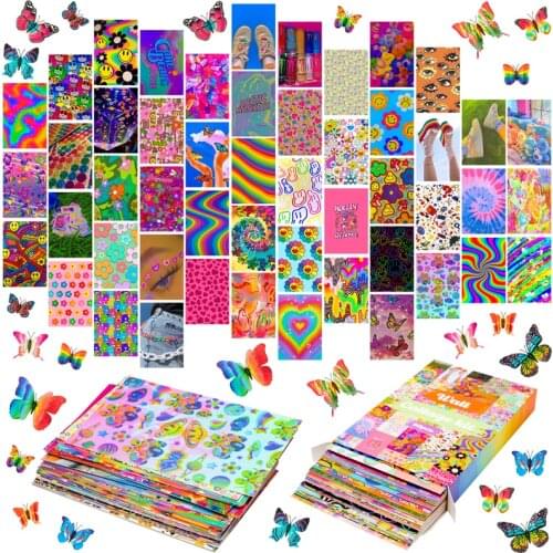 74Pcs Bright Butterfly Aesthetic Photo Wall Collage Kits Warm Color Room Decor Art Prints Dorm Decoration for Teenager Adults