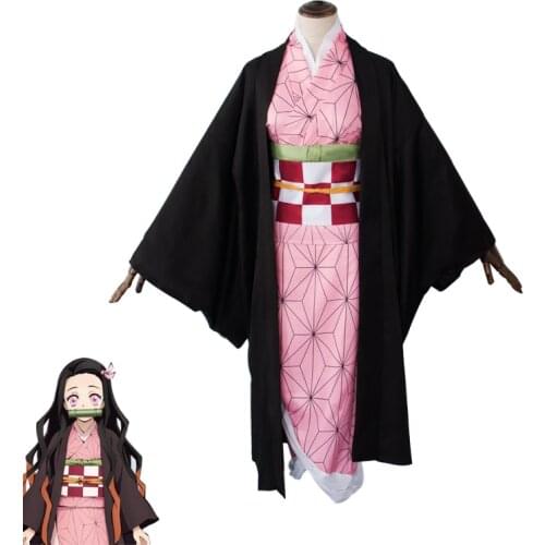 New Arrival Kamado Nezuko Cosplay JP Anime Demon Slayer: Kimetsu No Yaiba Character Dress Up Halloween Costume For Women Wigs