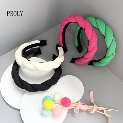 PROLY New Fashion Women 's Hair Accessories Solid Color Braid Hairband Handmade Casual Classic Headband Adult Headwear