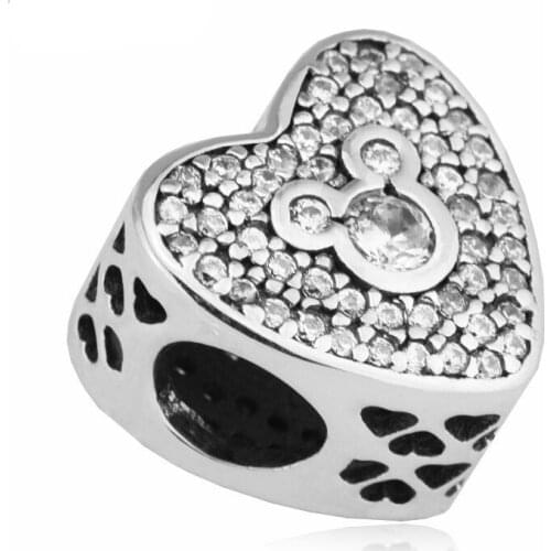 Clear CZ Girl & Boy Cartoon Mouse Heart Beads for Jewelry Making DIY Love Silver 925 Jewelry Crystal Beads for Charms Bracelets