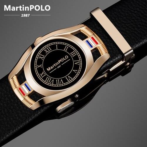 MartinPOLO Men Belt High Quality Cow Genuine Leather Luxury Strap Male Belts for Men Fashion Classice Automatic Buckle MP02202P