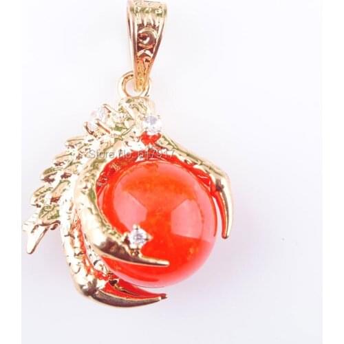 RONGZUAN Natural Red Jades Stone Round Ball Bead Dragon Claw Crystal Reiki Chakra Pendant Necklace 18" Chain Jewelry TN3103
