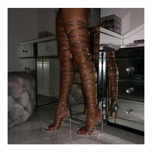 Gold Animal Prints Strappy Over The Knee Gladiator Sandals Sexy Cut-Out High Heels Strip Shoes Woman Roman Summer Sandals Boots
