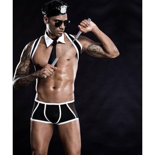 Sexy Policeman Cosplay Nightclub Bar Male Singer DJ Stage Costumes Halloween Party Costume Five-Piece Suit DWY3715