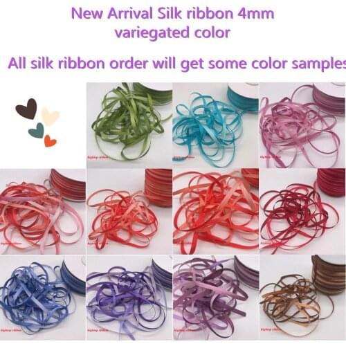New arrival 4mm variegated silk ribbon,100% real pure mulberry silk thin taffeta silk ribbon for embroidery handcraft project