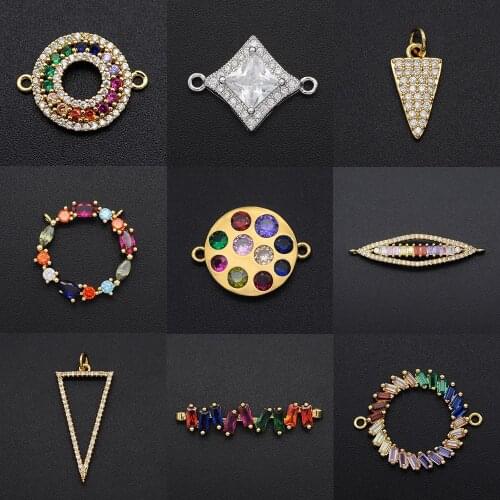 Fabulous Diy Triangle Round CZ Charms Wholesale Rectangle Necklace Pendant Cubic Zircon Scallop Connector For Jewelry Making
