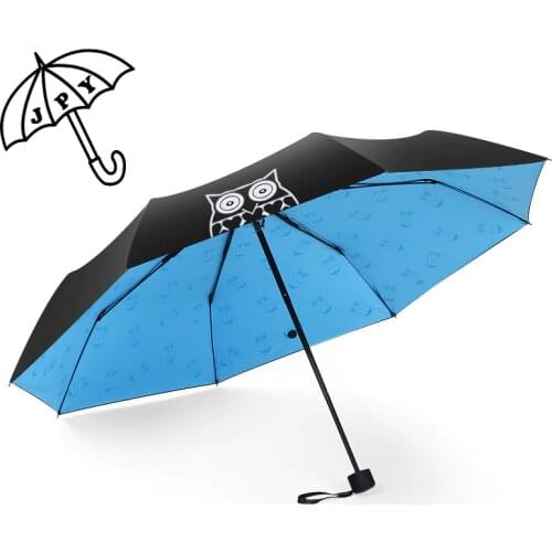 Owl Sunny Three Folding Sun Protection Umbrella Black Coating Modest maiden Paraguas Umbrella Rain Women