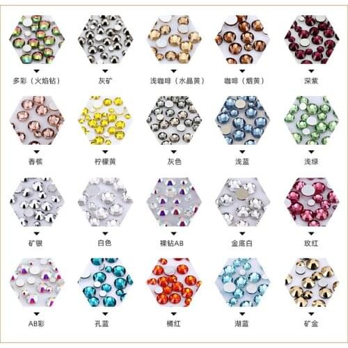 Glass Strass Crystal DMC Thermoset Rhinestone Six Grids Mixed Round Phone Case Sticker Rhinestone Nail Art Flat Rhinestone