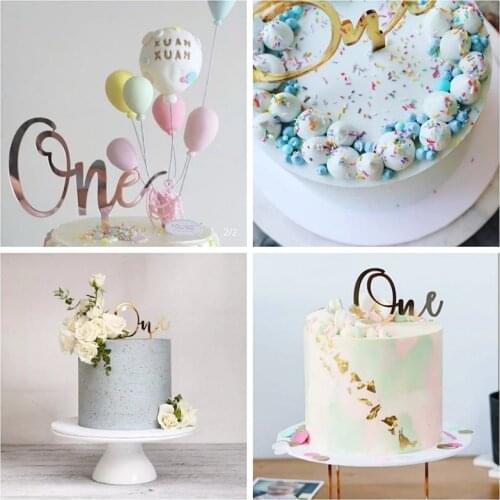 INS "One" Acrylic Baby Happy Birthday Cake Topper Gold Birthday Cake Topper Supplies for Kids Birthday Party Cake Decorations