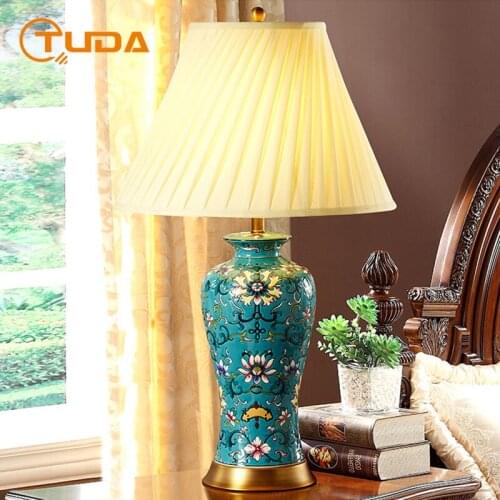 TUDA 43x73CM Country Jingdezhen Hand Painted Enamel Color Ancient Blue Ceramic Table Lamp For Living Room Bedroom Bedside Lamp