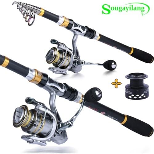 Sougayilang 1.8-3.3M Fishing Rod Combo Portable Telescopic Carbon Fishing Pole and 13+1BB High Speed 5.5:1/5.1:1 Fishing Reel
