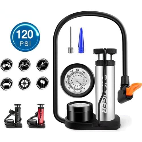 Bike Pump Mini Portable Bicycle Foot Pump with Pressure Gauge Accessories Fits Presta & Schrader Valve Bicycle Air Pump