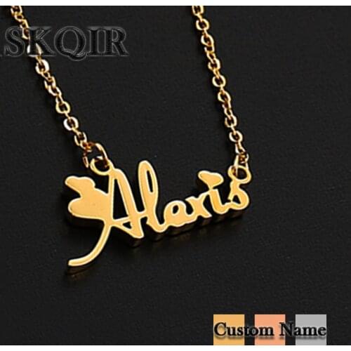 Customized Trendy Name Necklace Personalized Custom Stainless Steel Gold Silver Color Name Letter Necklace Women Nameplate GIft