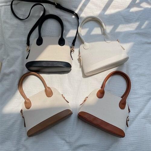 Women Fashionable Bag Single Shoulder Bag Messenger Bag Fashion Pu Splicing Canvas BagSolid Color All-match Free Shipping