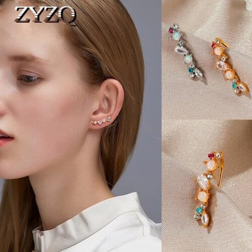 ZYZQ Simple Cubic Zircon Ear Clip For Women Copper Artificial Color Opal Earlobe Clip Aweet Bridal Dinner Jewelry Wholesale
