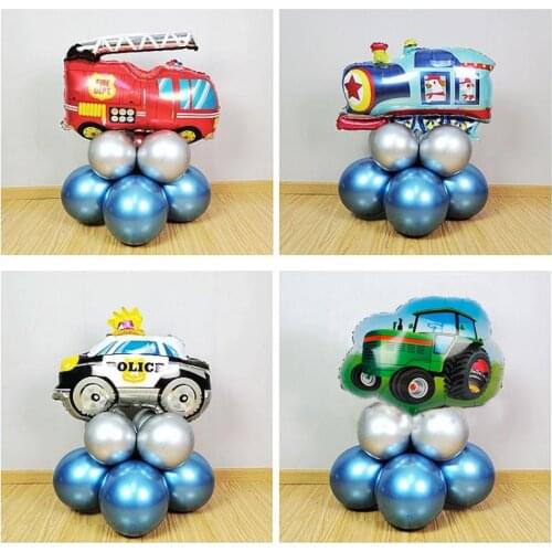 1set DIY Cartoon Car Balloons Fire Truck Train Foil Balloon Ambulance Globos Children Gifts Birthday Party Decorations Kids Toys