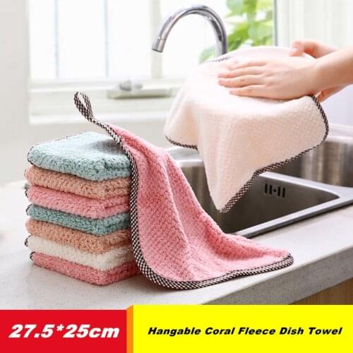 1pcs Super Absorbent Microfiber Kitchen Cleaning Cloth Hangable Coral Fleece Dish Towel Dish Cloth Kitchen Rag Tools Gadgets