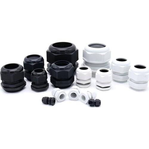 10pcs IP68 M12 M16 M18 M20 M22 for 3-14mm Wire Cable CE White Black Waterproof Nylon Plastic Cable Gland Connector