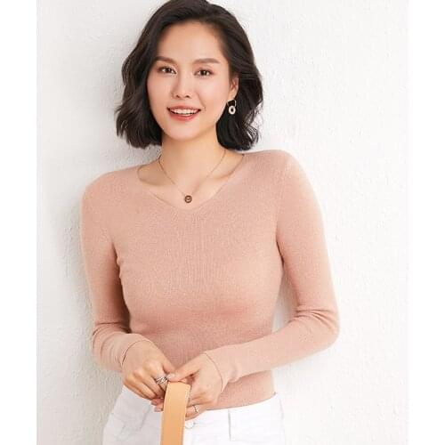 100% Cashmere Merino Wool Womens Warm Sweater Knitting Jumper Female Autumn Winter Sweater V-neck Long Sleeve Sweater