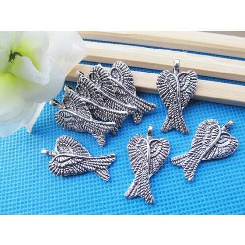 100pcs Antique Silver tone/Antique Bronze Cabinet Cute Double Angel Wing Pendant Charm/Finding,DIY Accessory Jewellery