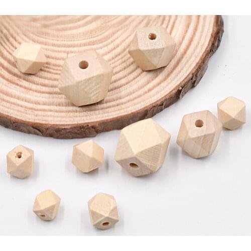 20Pcs Various Sizes Wooden Beads Natural Color Octagonal Beads Accessories DIY jewelry Kid Toys Making Custom Loose Beads