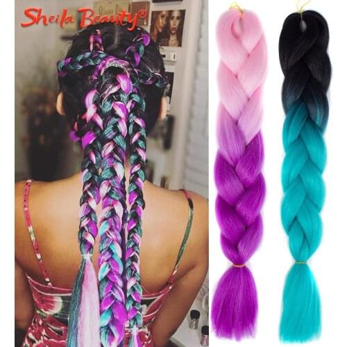 24inch Long Jumbo Braids Ombre Braiding Synthetic Hair Extensions Hair Pre Stretched for Women Black Pink