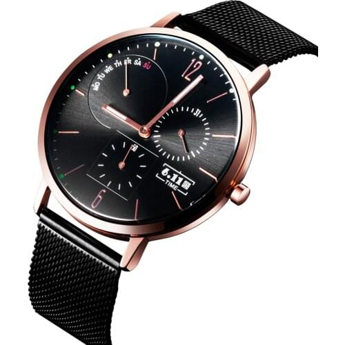 6.11 Fashion Leisure Simple Five Pin Multi-Function Stainless Steel Quartz Watch Mens Watch Japanese Movement Travel Time