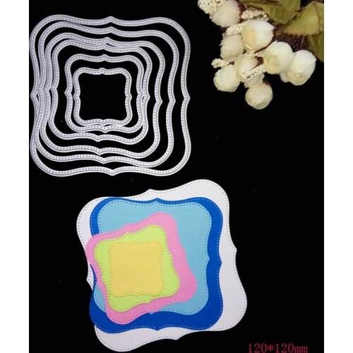 6Pcs/set Wavy Square Frames Cutting Dies Stencils For DIY Scrapbooking Paper Cards Embossing Cut Dies 12x12cm
