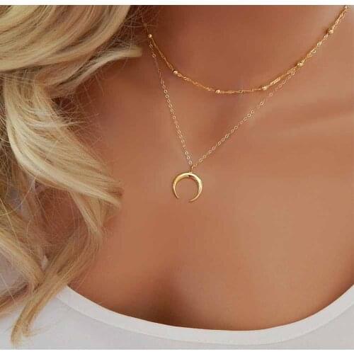 ALIUTOM 2020 New Fashion Double Horn Necklace Crescent Moon Necklace Boho Jewelry Minimal Girlfriend Gift